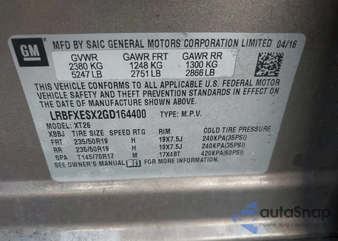 2016 Buick Envision Premium I z USA, uszkodzony, nr VIN LRBFXESX2GD164400